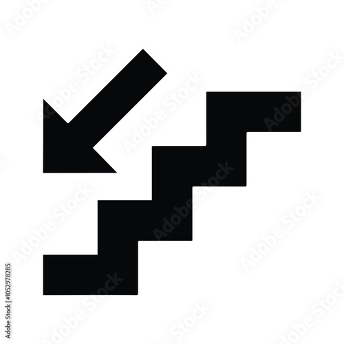 Downward Stairs Vector Icon. Customizable thin line illustration.  Editable stroke.