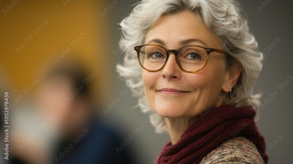 Mature Woman with Curly Gray Hair and Glasses Mature Woman with Curly Gray Hair and Glasses