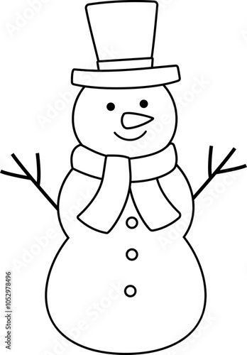 Cute winter snowman outline vector.
Cute Christmas snowman kids coloring drawing vector.
Isolated Christmas snowman outline design svg.   