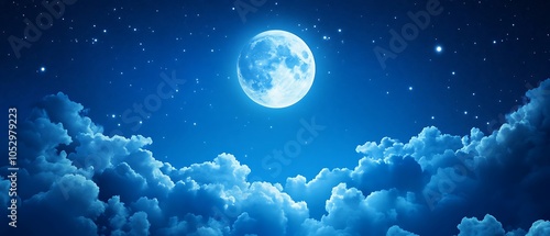 Fototapeta Naklejka Na Ścianę i Meble -   Beautiful blue sky with white clouds and a moon.