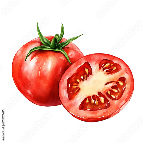 Wallpaper Mural Watercolor Illustration of Fresh Tomato, Hand-Painted on White Transparent Background, Perfect for Digital and Print Designs - PNG Format Torontodigital.ca