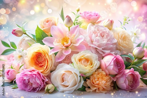 Elegant Floral Flat Lay Greeting Card Mockup with Double Exposure Photography