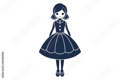 Doll in beautiful dress vector art illustration