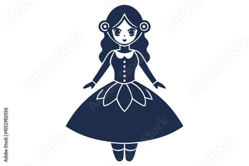 Doll in beautiful dress vector art illustration