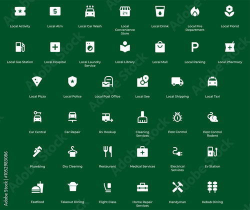 Local services icon set. Navigation place on map. Solid icons collection. Minimal and modern symbol. Fit for map, digital navigation, directions, destination. Vector Eps 10.