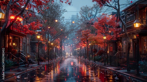 Rainy Night in a Charming City Street