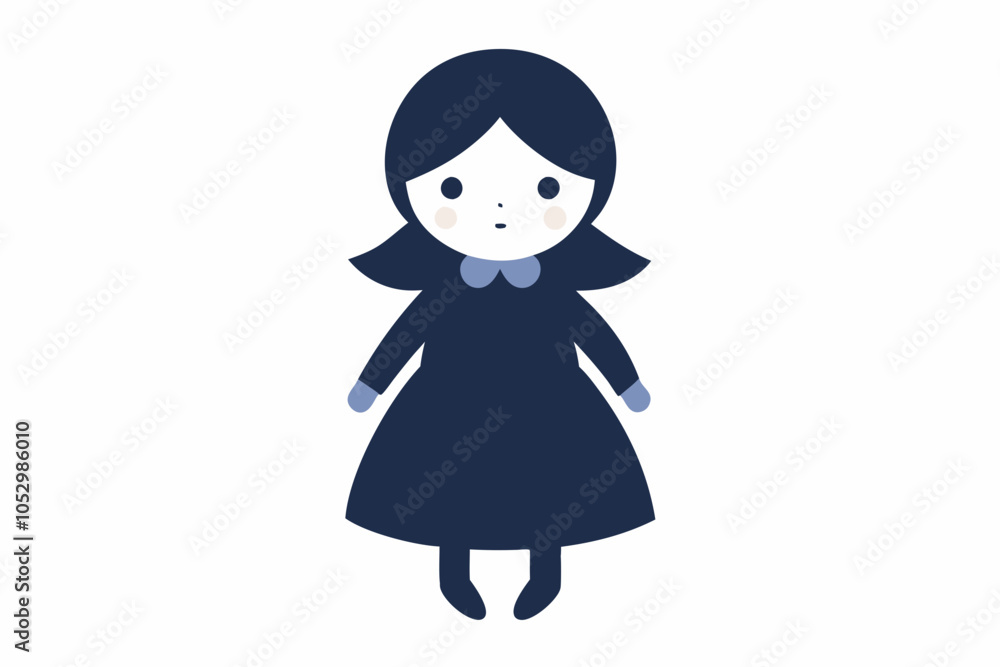Doll in a dark blue dress isolated on white Doll in a dark blue dress isolated on white
