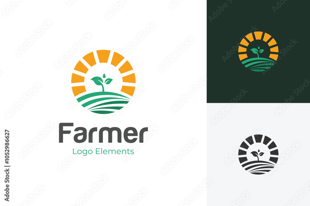 Growing Plant Modern Agriculture Logo icon design with green field and sunlight graphic concept for farm, Agronomy vector logo Growing Plant Modern Agriculture Logo icon design with green field and sunlight graphic concept for farm, Agronomy vector logo