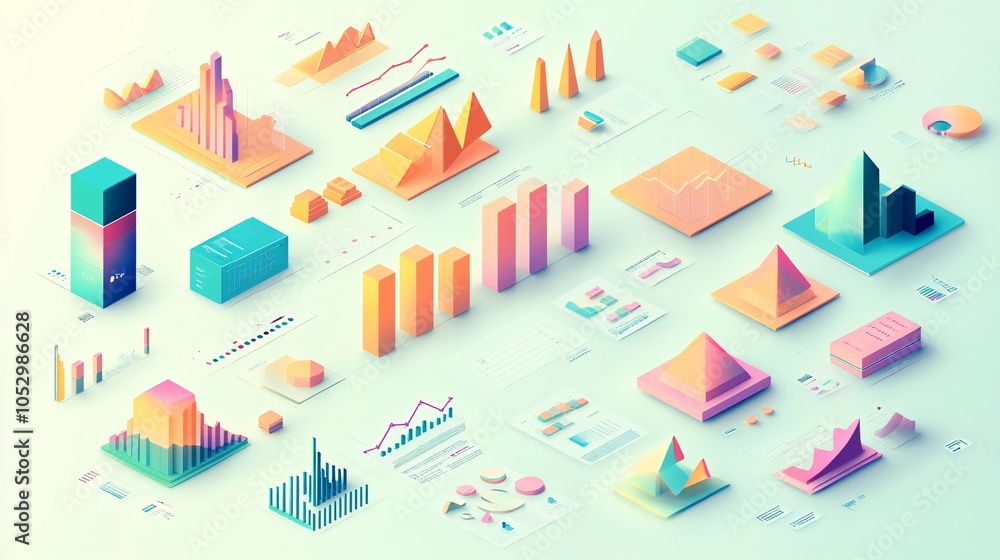 2410_022.3d statistical diagrams set, isometric perspective, pastel color scheme, simplified geometric forms, business intelligence visuals, vector illustration style, flat design with depth, 2410_022.3d statistical diagrams set, isometric perspective, pastel color scheme, simplified geometric forms, business intelligence visuals, vector illustration style, flat design with depth,