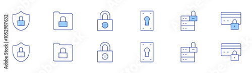 Lock icon set in two styles, Duotone and Thin Line style. Editable stroke. lock, cyber security, folder, secure payment