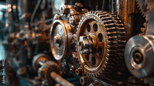 Gears and metal components in an industrial machinery manufacturing environment.