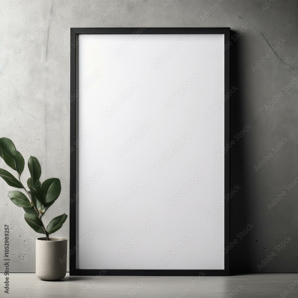 stylish white poster mockup in a black frame on a concrete wall, perfect for showcasing advertisements, artwork, or branding in a contemporary interior stylish white poster mockup in a black frame on a concrete wall, perfect for showcasing advertisements, artwork, or branding in a contemporary interior