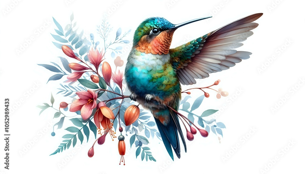 Fototapeta premium Vibrant Hummingbird in Flight, Transparent background