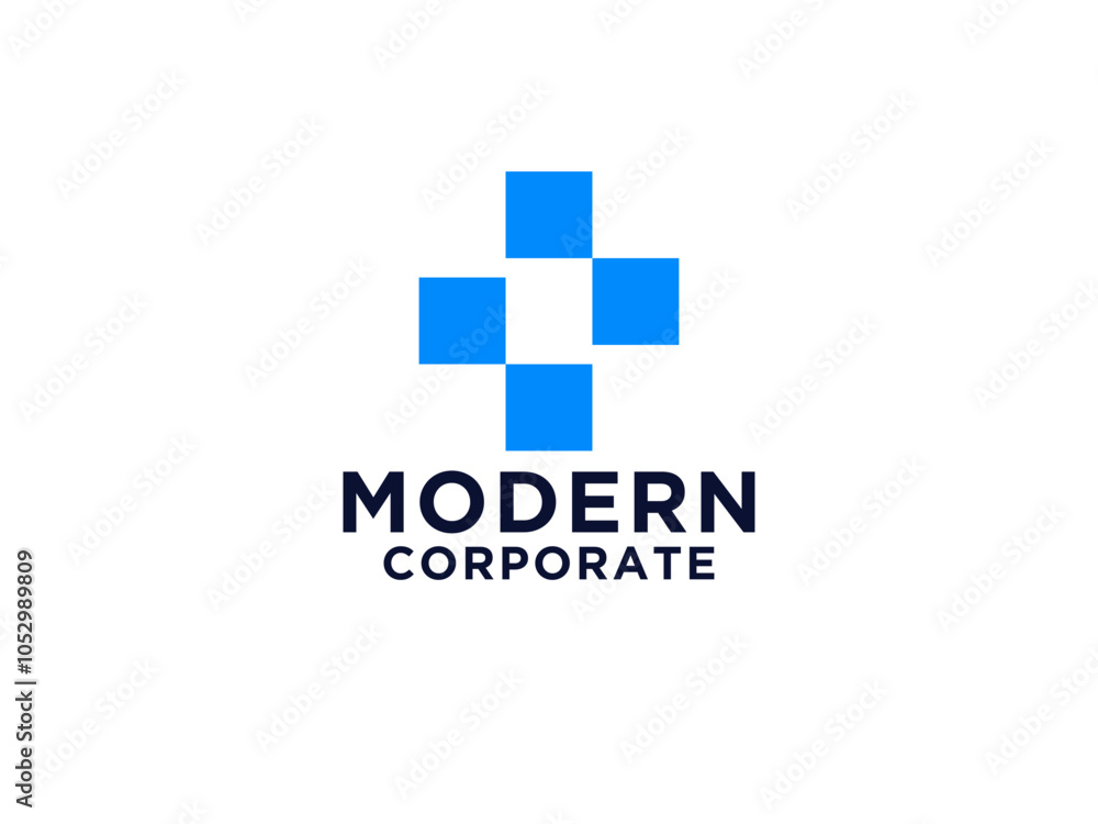 Medical Logo. Blue Cross Sign Square Rounded Dot Liquid isolated on White Background. Medical Logo. Blue Cross Sign Square Rounded Dot Liquid isolated on White Background.