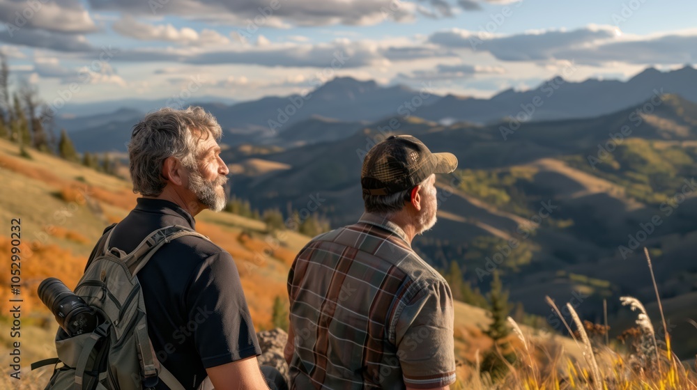Two Hikers Enjoying Mountain View Two Hikers Enjoying Mountain View