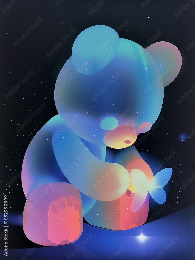 Glowing Bear with Butterfly in Cosmic Night Glowing Bear with Butterfly in Cosmic Night