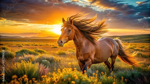 Majestic Mustang Freedom: Wild Horses Galloping Across Vast Plains