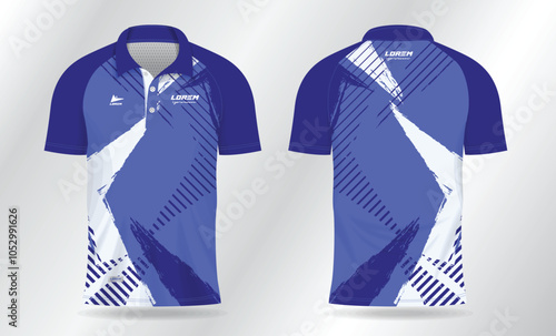 blue polo shirt mockup template design for badminton jersey, tennis, soccer, football or sport uniform