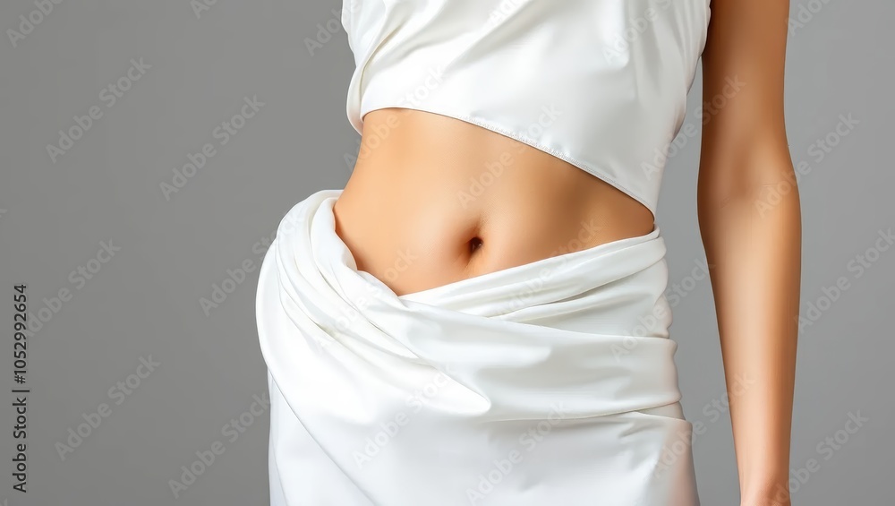 Fototapeta premium Woman in White Dress with a Slim Waist and Toned Stomach