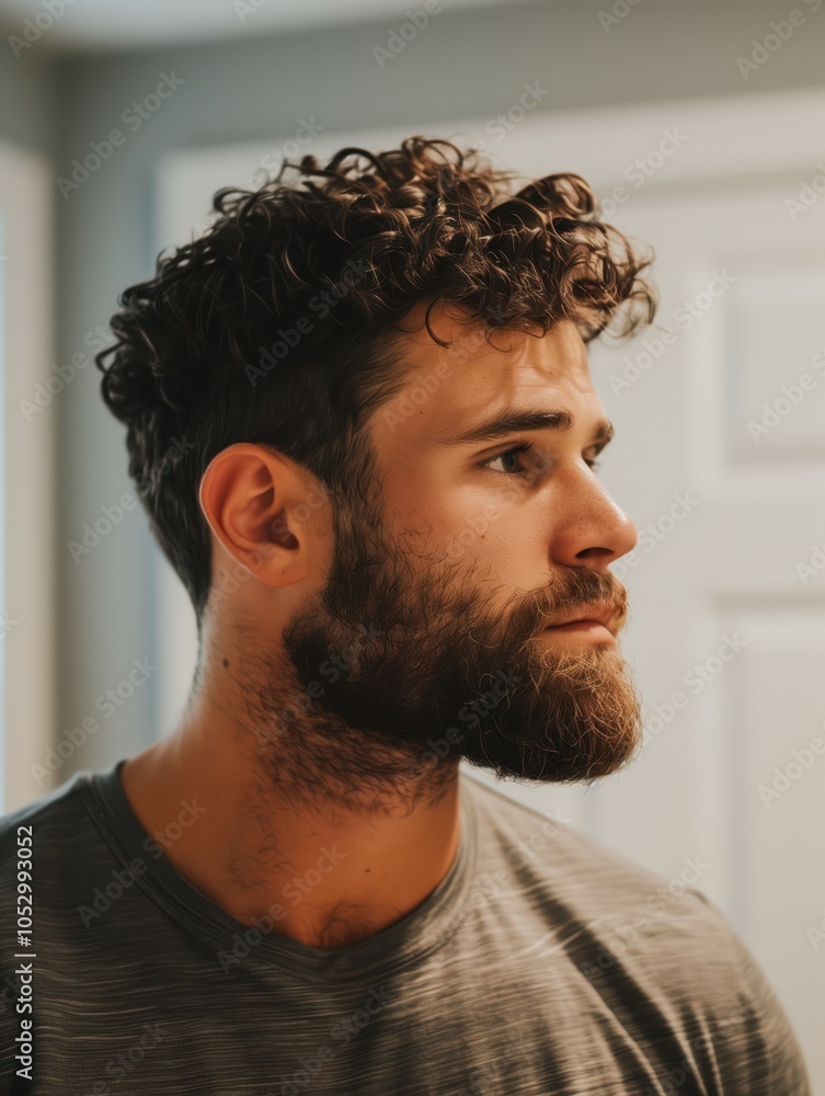 Obraz premium Curly Haired Bearded Man in Profile