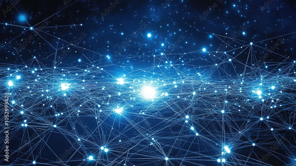 Abstract Blue Network with Glowing Points Abstract Blue Network with Glowing Points