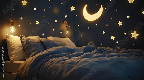 Cozy Night Sky Bedroom Decor with Moon and Stars photo