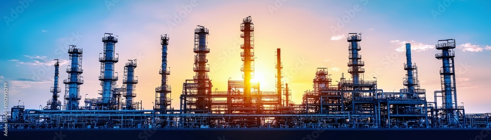 Majestic Sunset Over Industrial Refinery Landscape Majestic Sunset Over Industrial Refinery Landscape