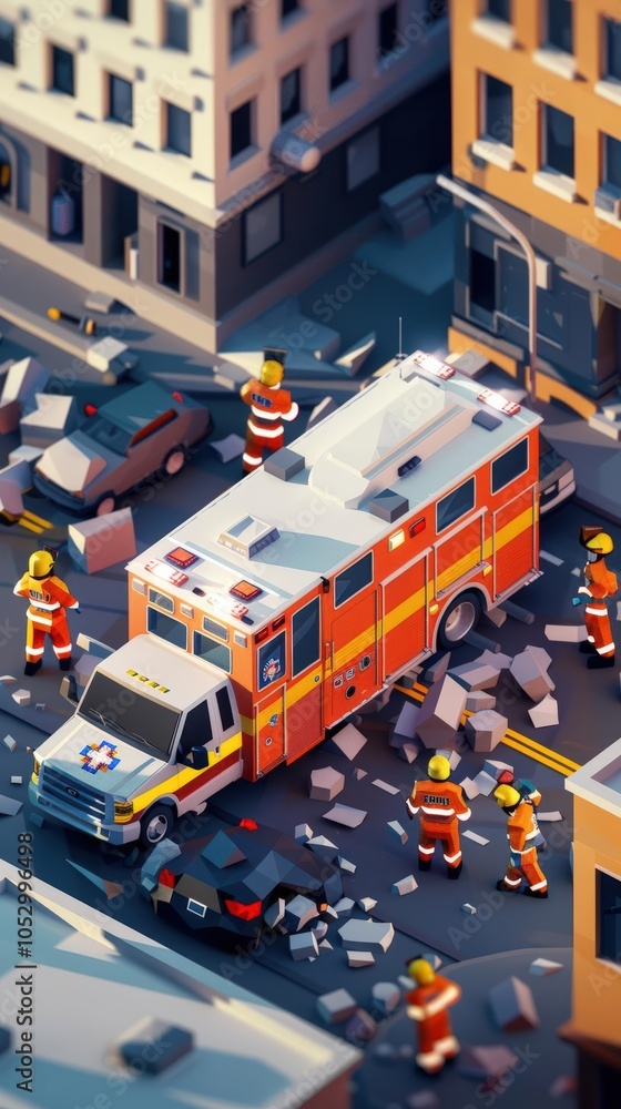 Craft dynamic 3D illustrations of emergency situations, highlighting the need for preparedness and quick action Craft dynamic 3D illustrations of emergency situations, highlighting the need for preparedness and quick action