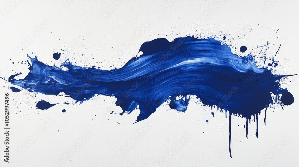 A striking, single splash of cobalt blue on a clean white canvas, the simplicity and boldness capturing the essence of modern abstract art