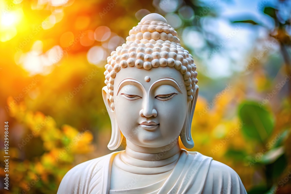 Serene White Buddha Statue with Depth of Field Serene White Buddha Statue with Depth of Field