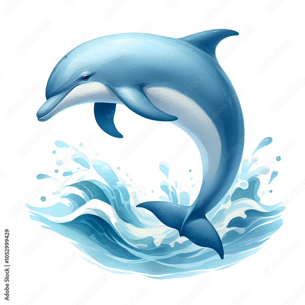 Obraz premium Energetic Dolphin Leaping Through Watercolor Waves, Transparent background 