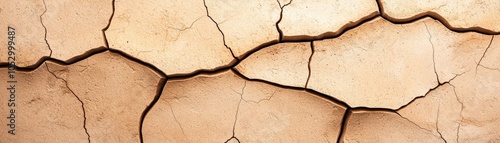 A close-up view of cracked dry soil, highlighting the texture and irregular patterns formed by dehydration and environmental conditions.