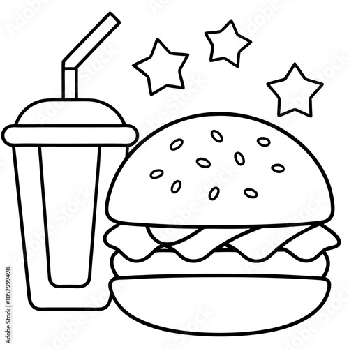 Fast foods  vector art  coloring page  illustration coloring book design 