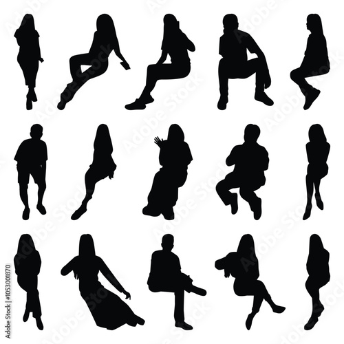 Vector collection set of sitting people silhouettes.