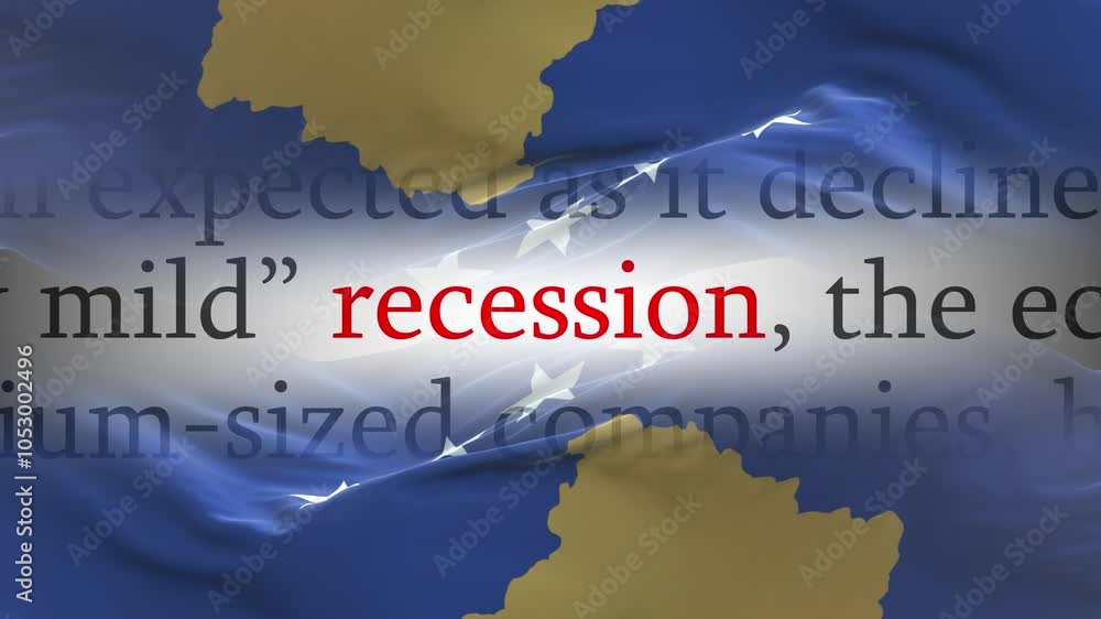 Kosovo flag - Waving flag on loop of economic news articles