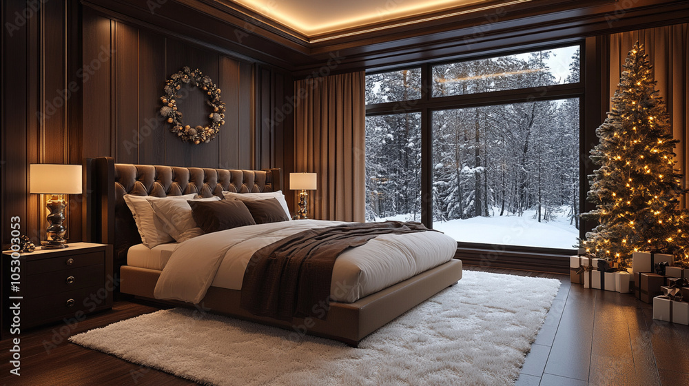 Fototapeta premium Bed room decorate christmas. Christmas concept.