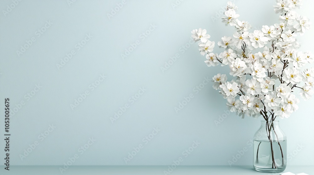 Elegant White Flowers in Glass Vase on Soft Background Elegant White Flowers in Glass Vase on Soft Background
