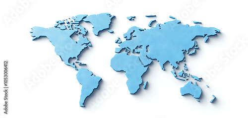 A stylized blue map of the world, featuring the continents in relief against a white background, conveying a modern and minimalist design.