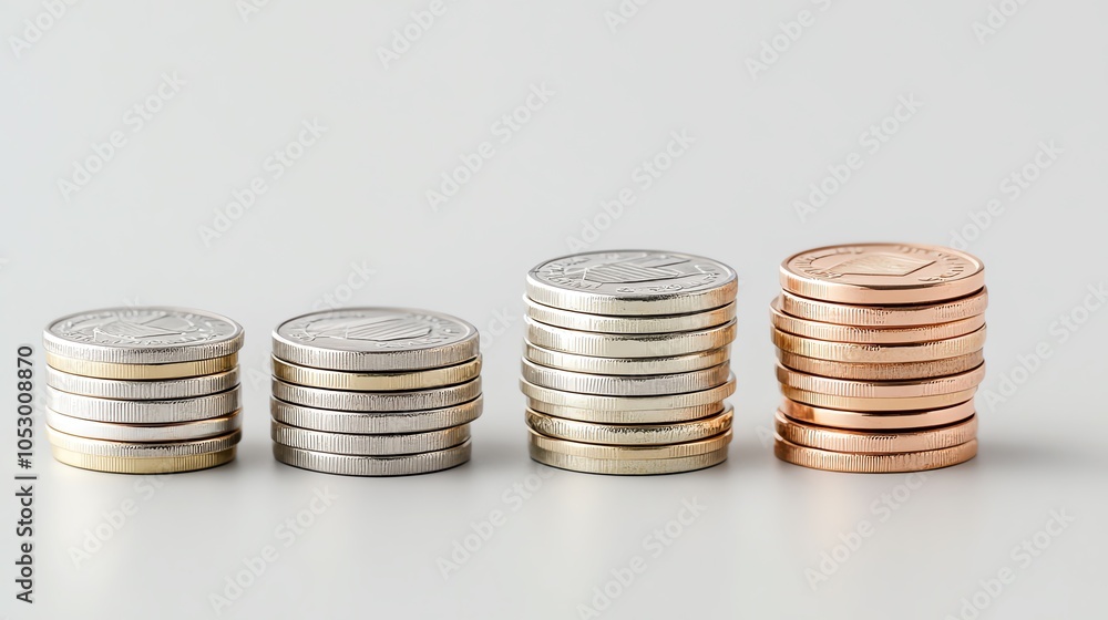 Stacks of coins on a white isolated background. Stacks of coins on a white isolated background.