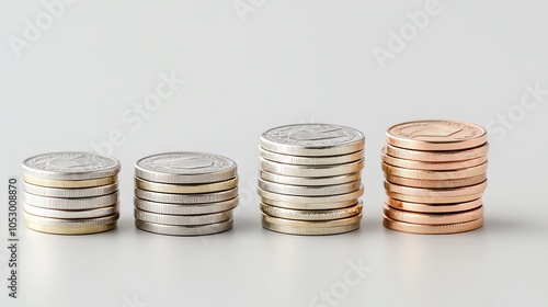 Stacks of coins on a white isolated background.