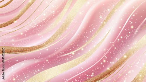 Luxurious pink background with golden lines and shimmering sparkles creates an elegant and dreamy atmosphere, perfect for various design projects