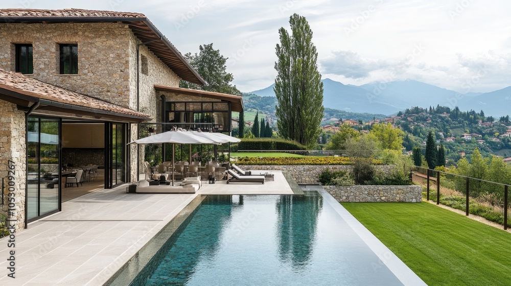 Fototapeta premium Luxurious Villa with Stunning Pool and Scenic View