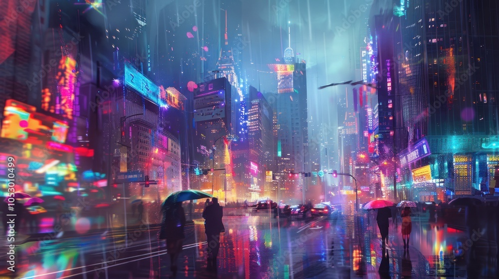Fototapeta premium Colorful cityscape digital artwork.
