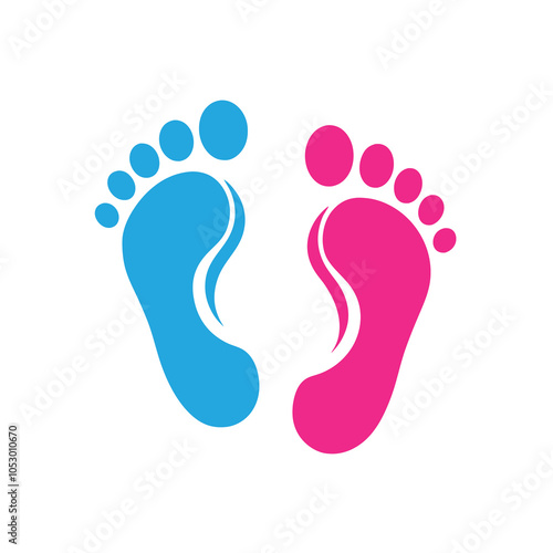 Pink and Blue Baby Footprint Icon Set – Baby Footprint  Isolated on White Background.