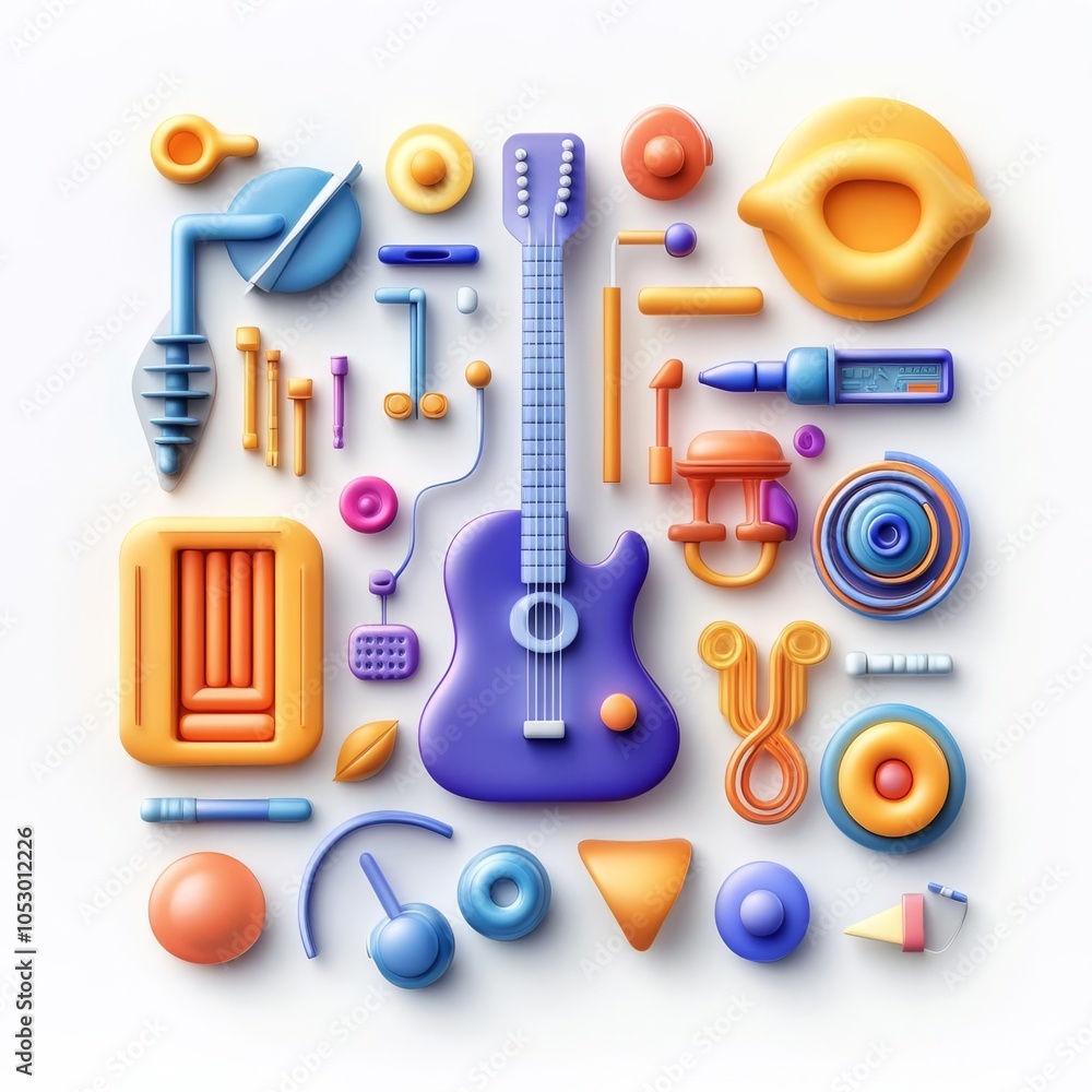 Electronic symbols, bright tones, simple flat vector, white background, 3D illustration Electronic symbols, bright tones, simple flat vector, white background, 3D illustration