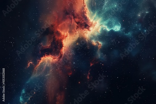 Colorful and detailed space nebula with bright stars in deep outer space