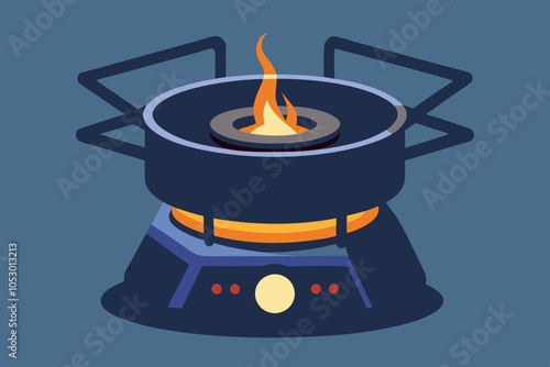  Beautiful portable gas stove with burner vector illustration