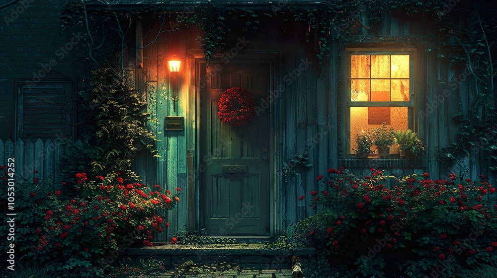 Cozy House with Glowing Windows at Night Cozy House with Glowing Windows at Night