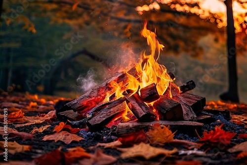 autumn bonfire gathering bonfire crackling with flames fallen le