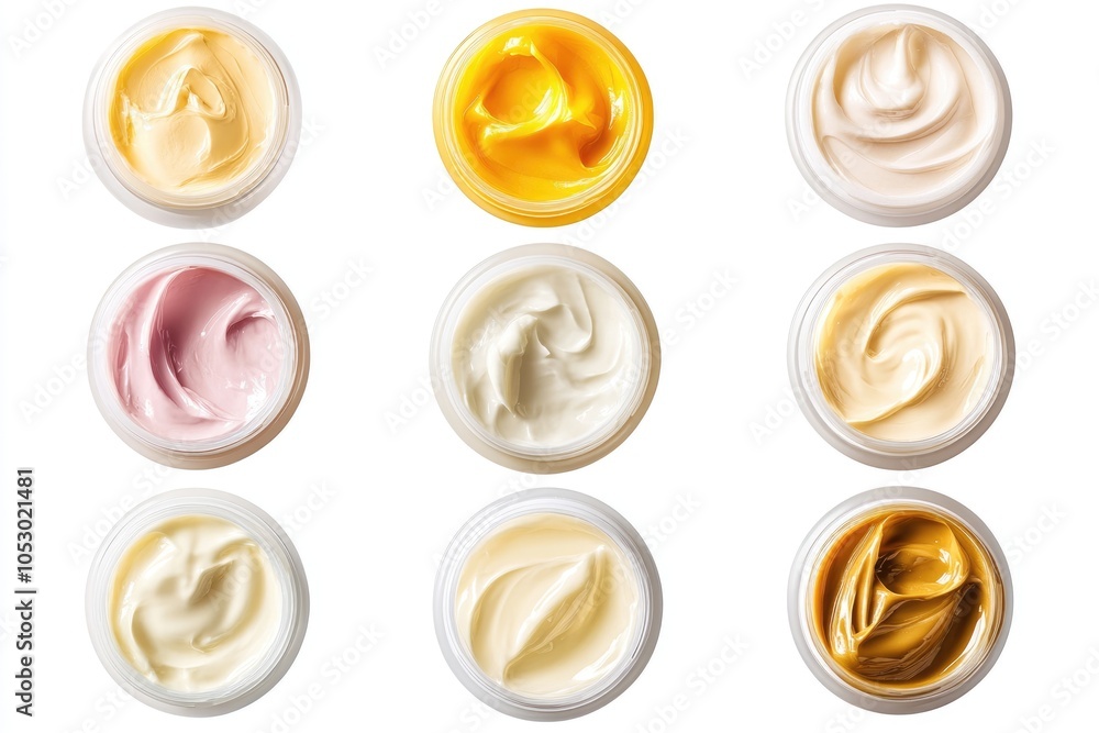 Various cosmetic masks and creams on white background. Various cosmetic masks and creams on white background.